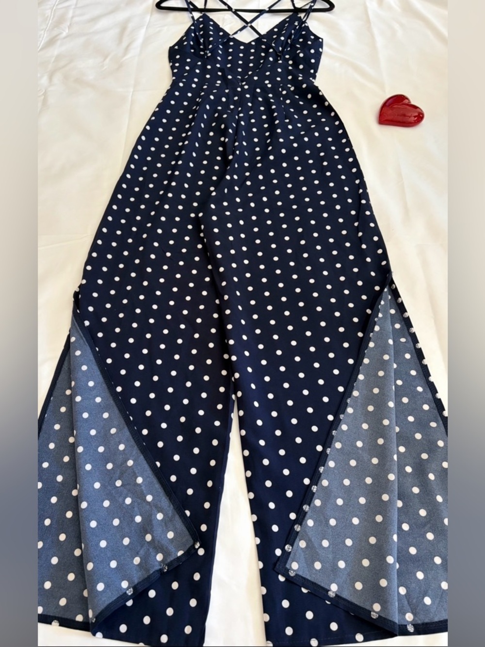 Navy Blue Women’s Size Small Polka Dot Wide Leg & Slit Strapback Summer Jumpsuit